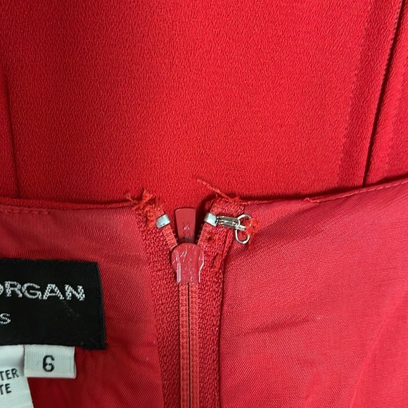 Donna Morgan Woman’s Petite Red Dress with Tie Belt Sz 6 Short Sleeve Lace - Picture 12 of 12